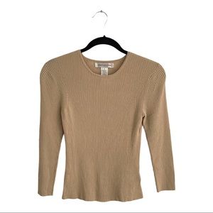 JONES NEW YORK Ribbed Beige Long Sleeve Tee S